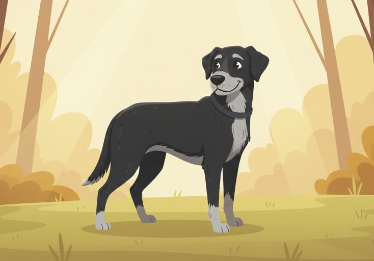 cartoon van hond met een grijze snuit