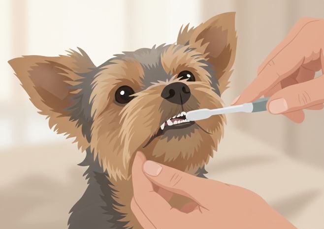 cartoon van hond die tanden poetst