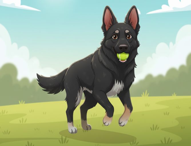 cartoon van hond spelend met bal