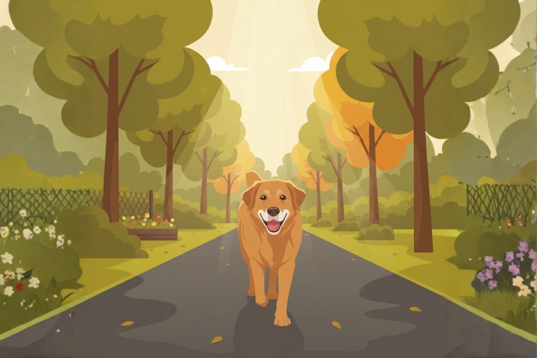oude hond aan de wandel
