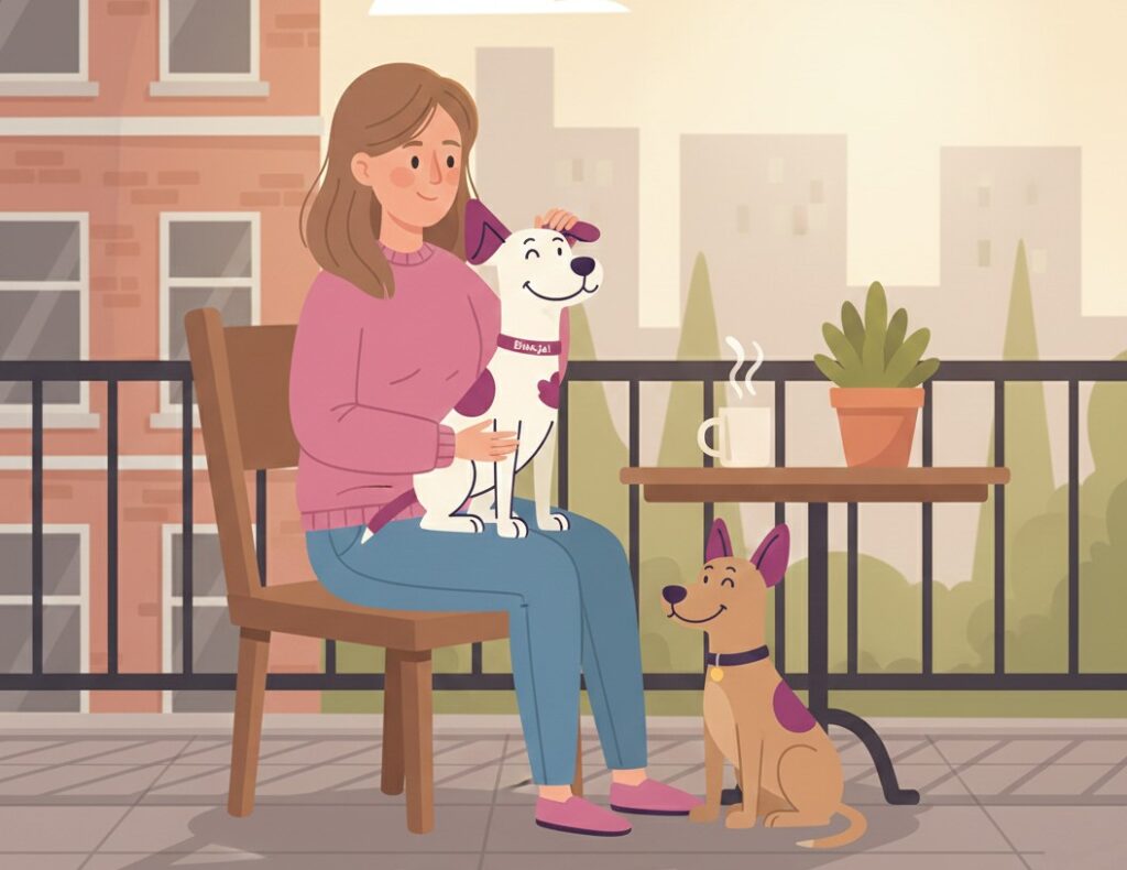 cartoon van 2 honden op schoot
