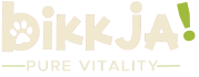 Logo met lichte kleuren van Bikkja. Supplementen voor Senior honden.
